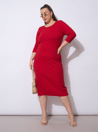 SASSAFRAS Curve Women Sheath Plus Size Midi Dress