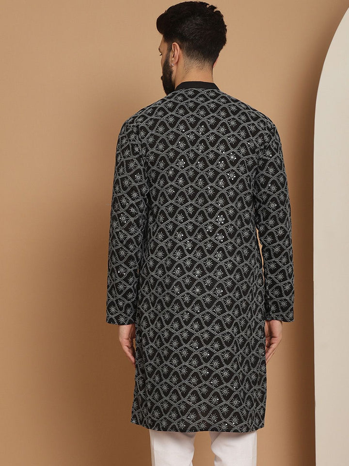 Anouk Men Black Geometric Flared Sleeves Cermin Kerja Kurta
