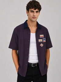 ADRO Cuban Collar Short Sleeves Relaxed Striped Cotton Shirt