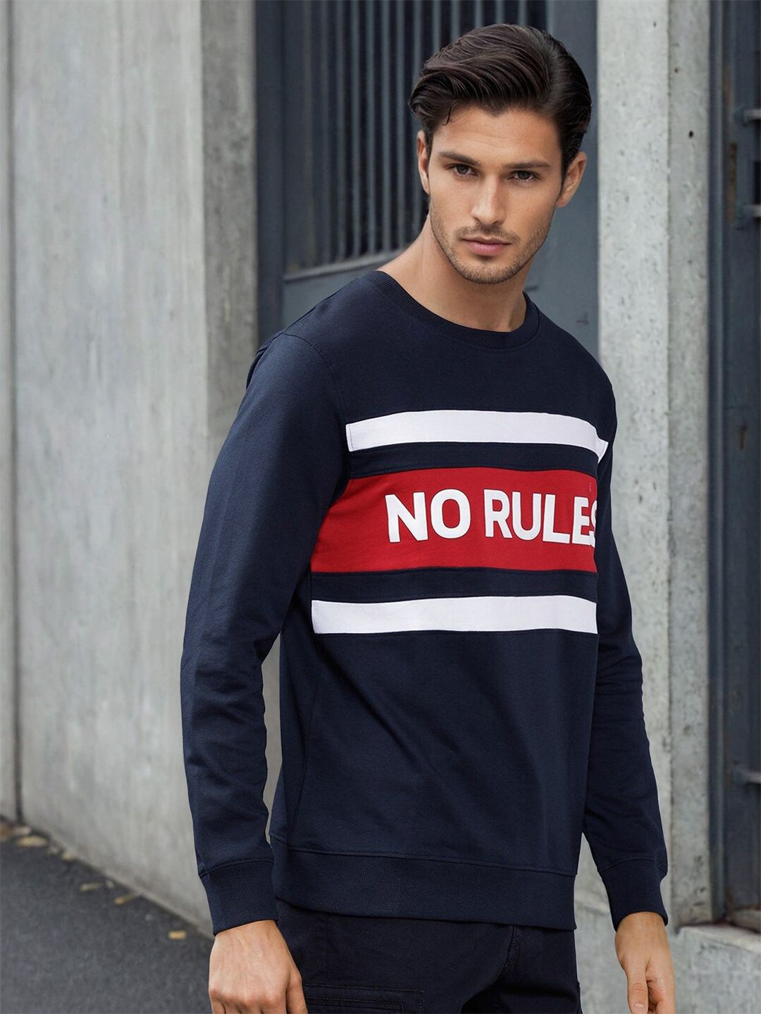 The Indian Garage Co Men Navy Blue Printed Sweatshirt