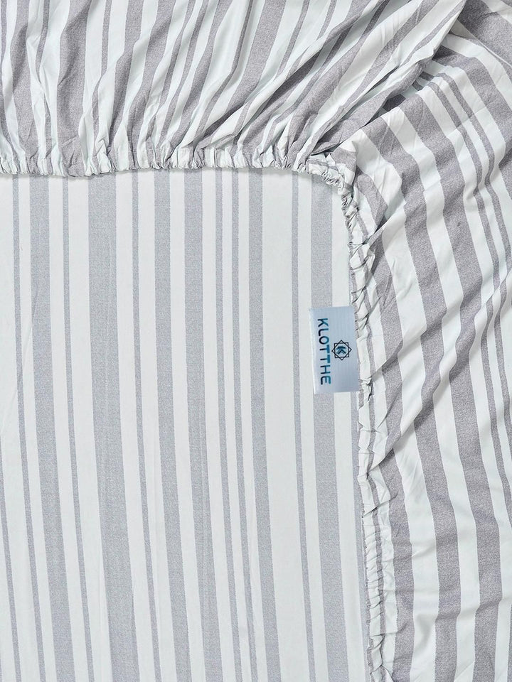 KLOTTHE Grey Striped 300 TC Single Bedsheet with 1 Pillow Covers