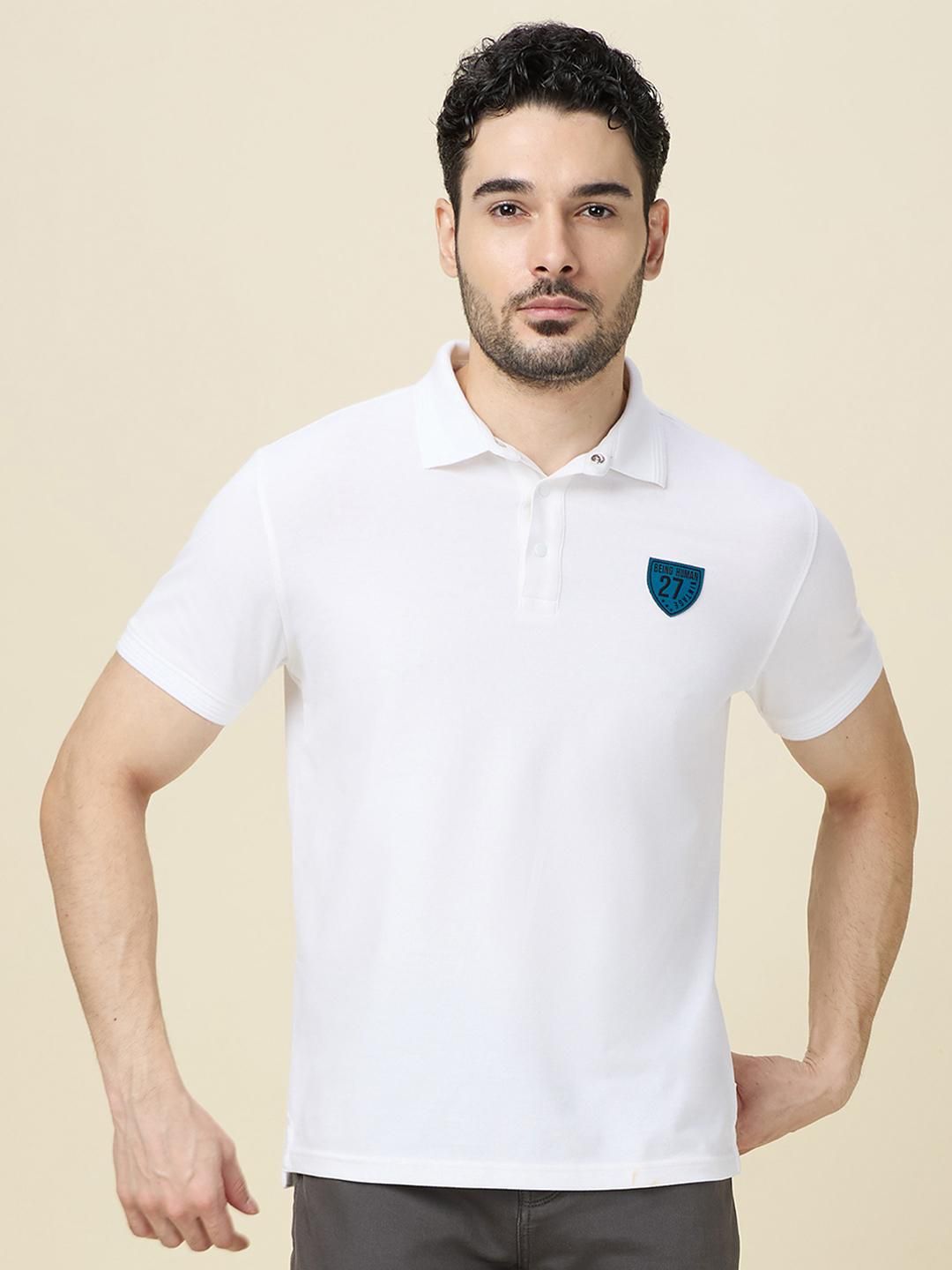 Being Human Men Solid Polo Collar Cotton Slim Fit T-shirt