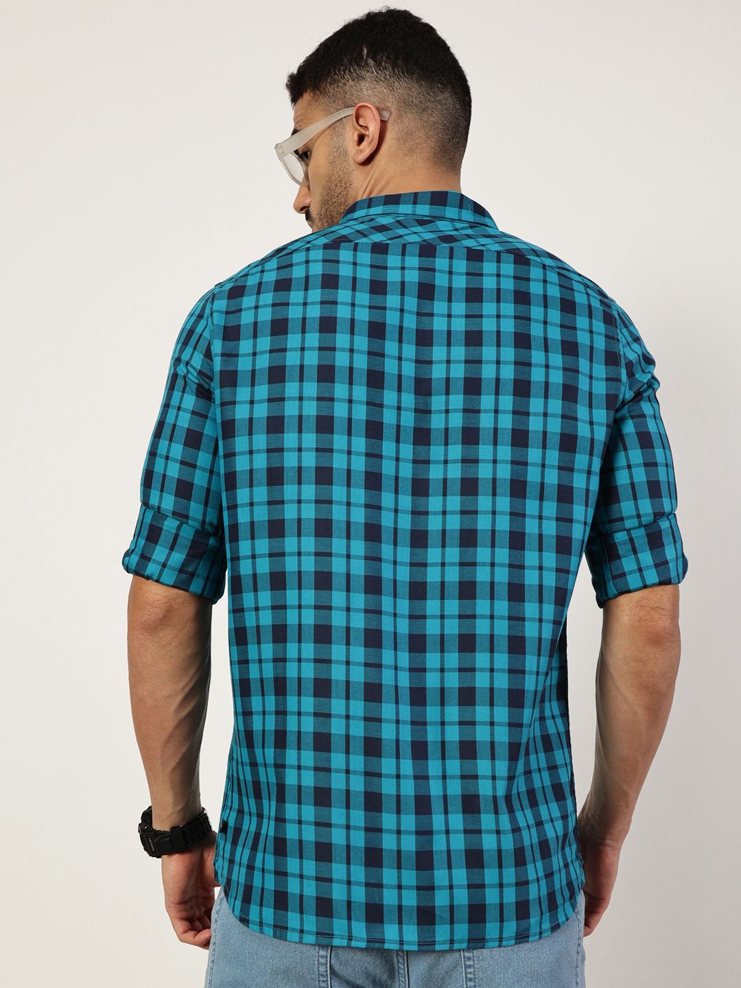 Thomas Scott Men Premium Slim Fit Opaque Checked Casual Shirt