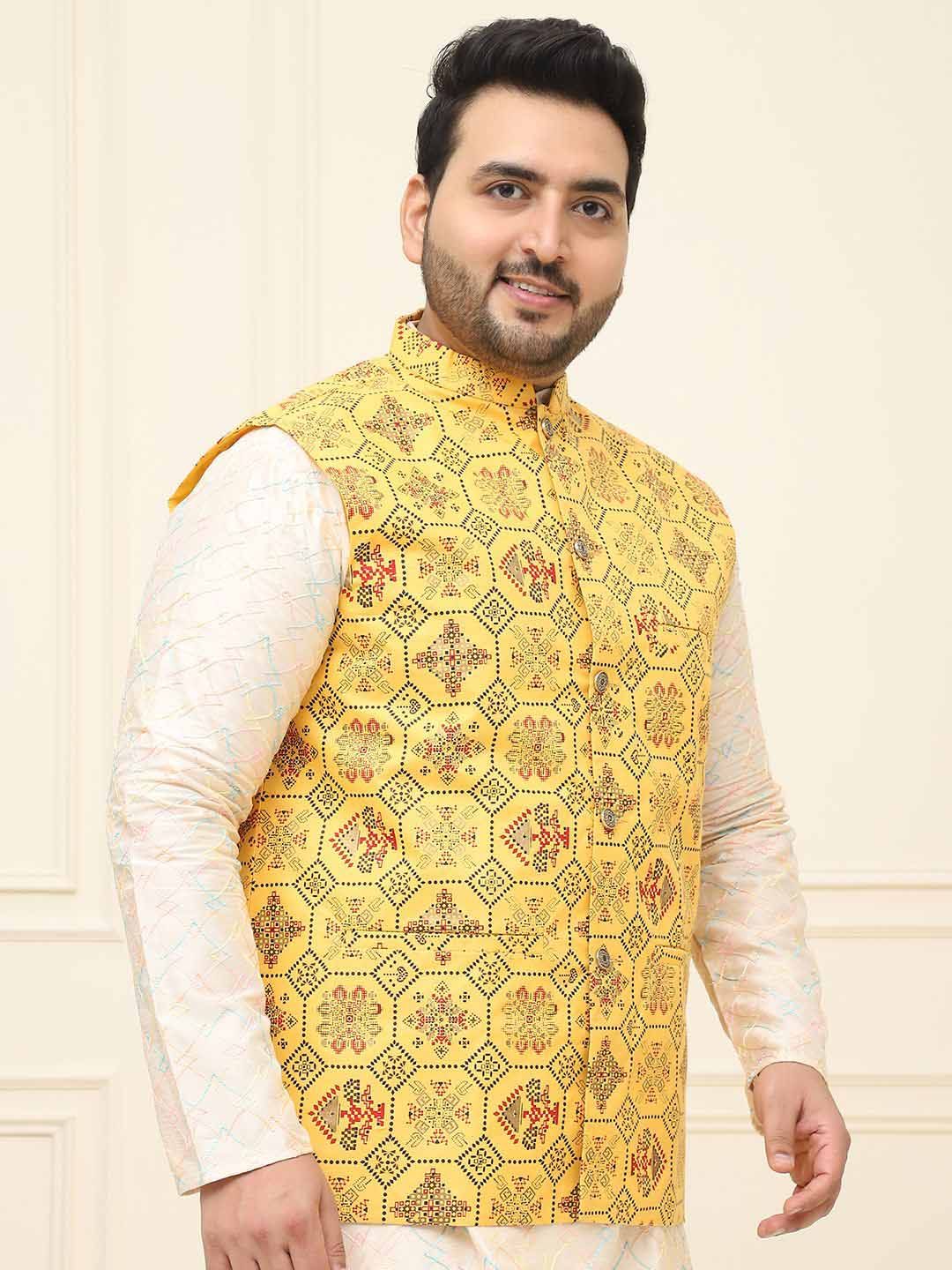 SOJANYA PLUS Lelaki Plus Size Printed Mandarin Collar Nehru Jaket