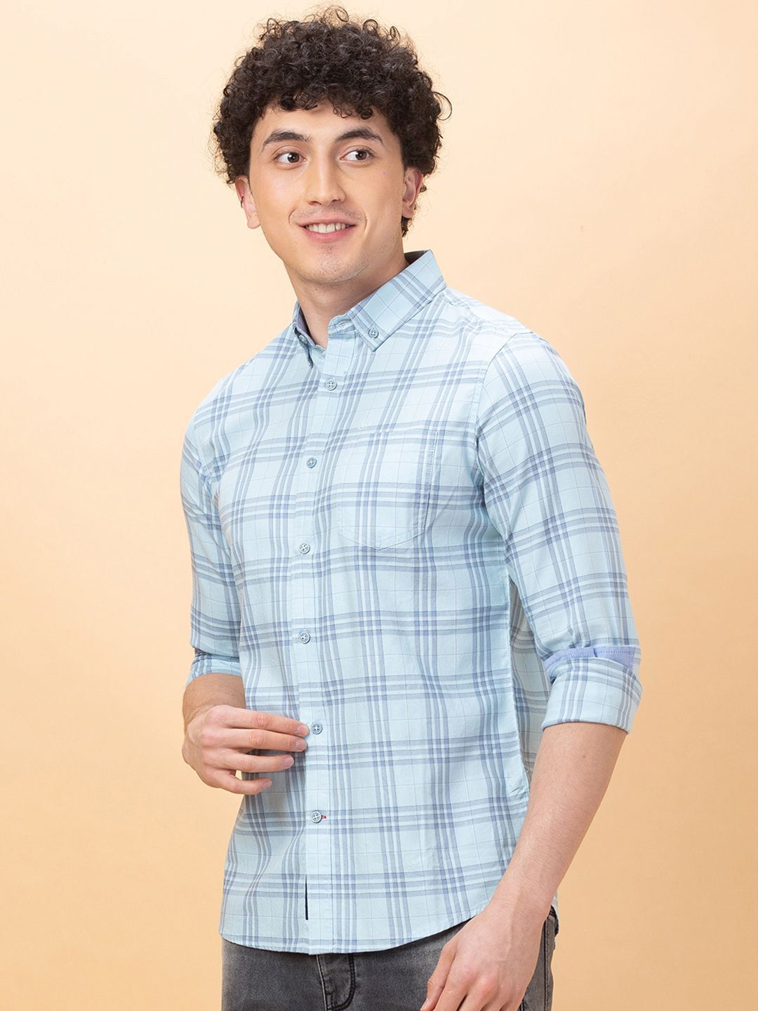 Being Human Men Classic Slim Fit Button-Down Collar Checked Cotton Casual Shirt