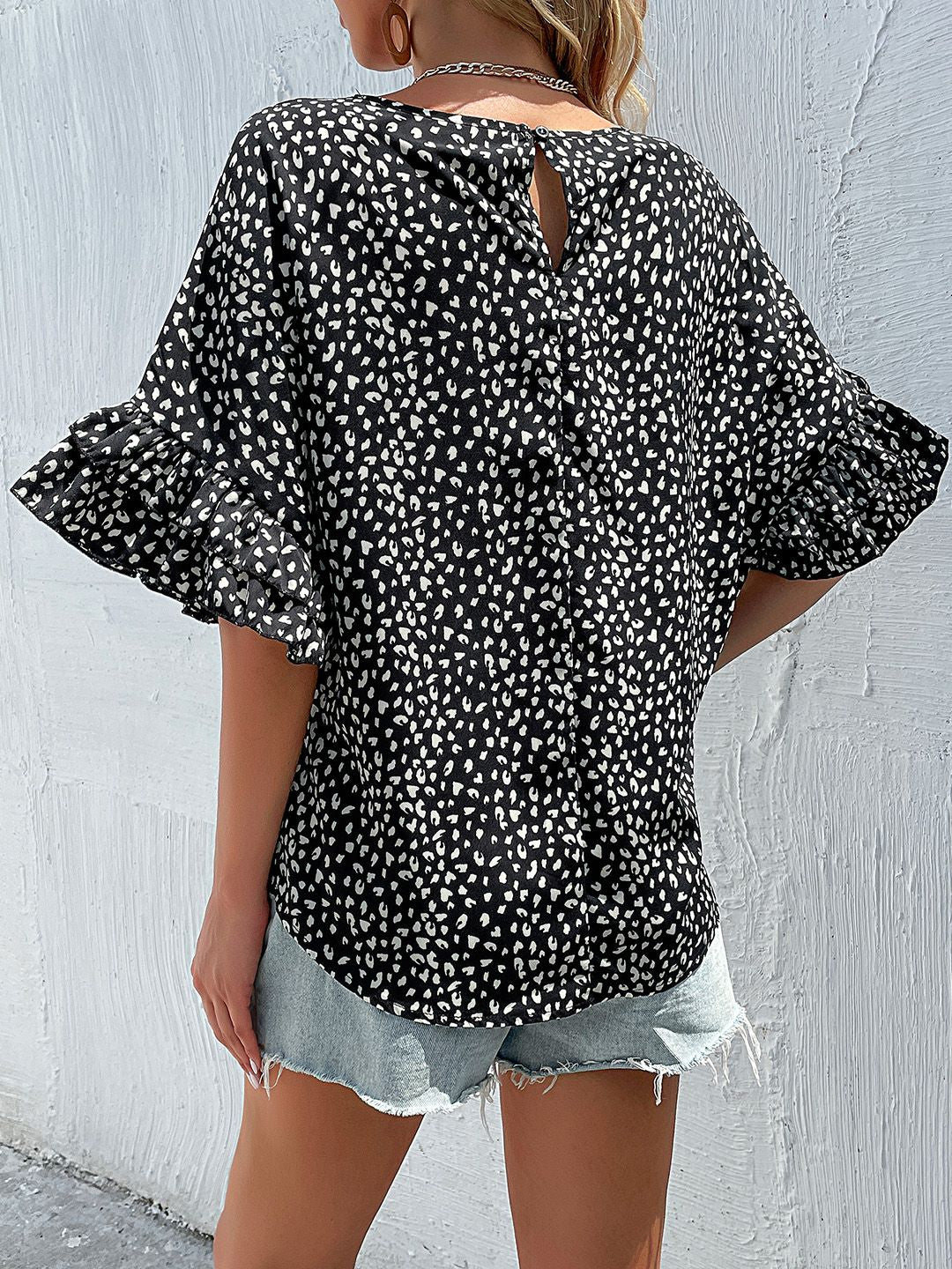 DressBerry Leopard Print Ruffled Detail Top