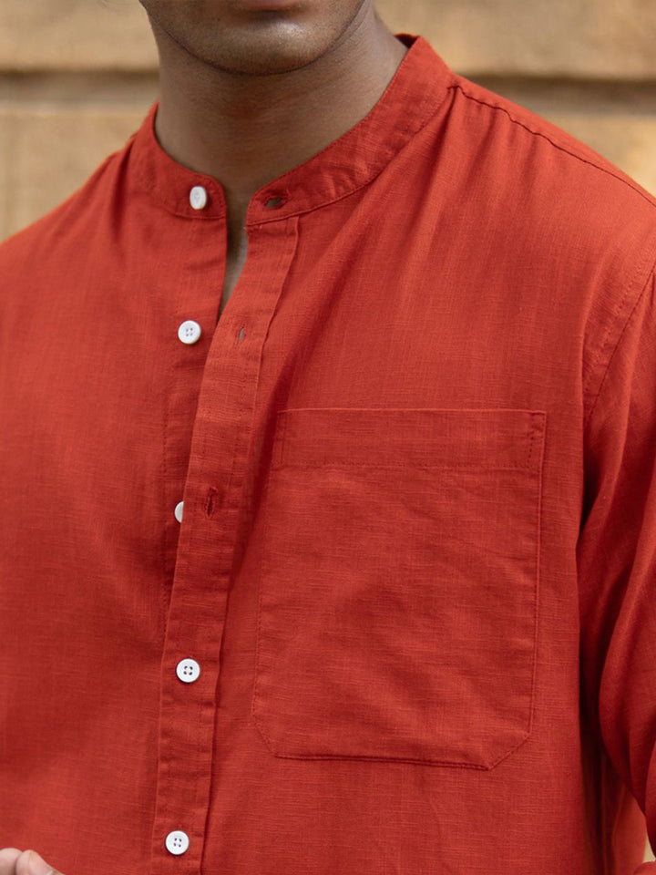 Powerlook Men Solid Mandarin Collar Cotton Casual Shirt