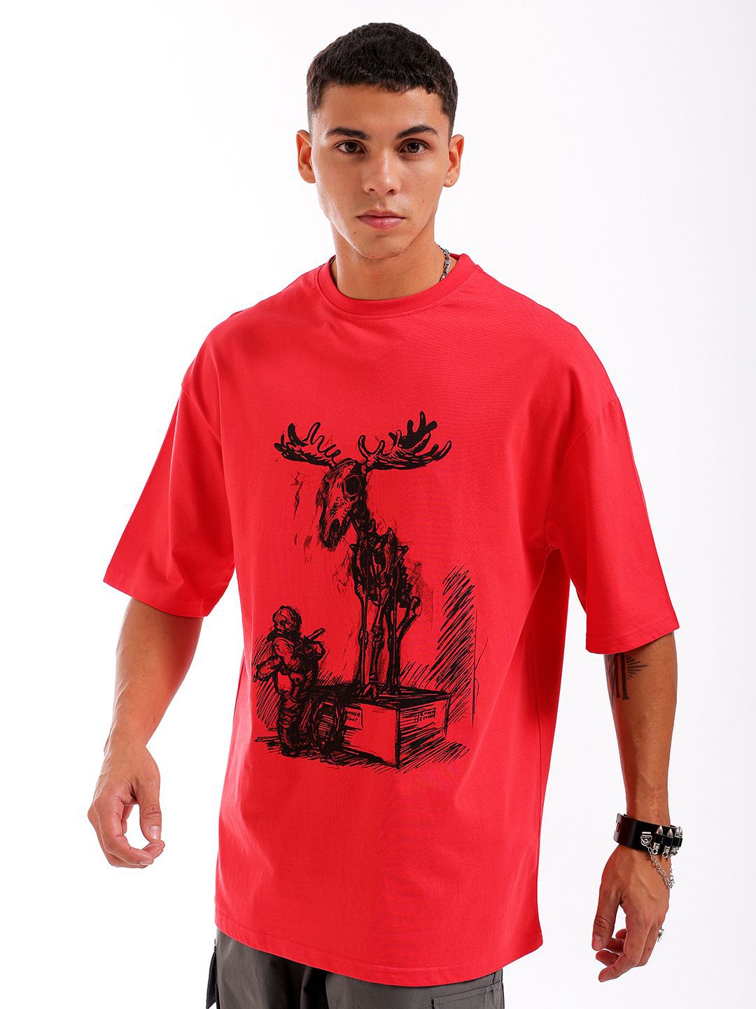 The Indian Garage Co Men Graphic Printed Oversized Round Neck T-shirt