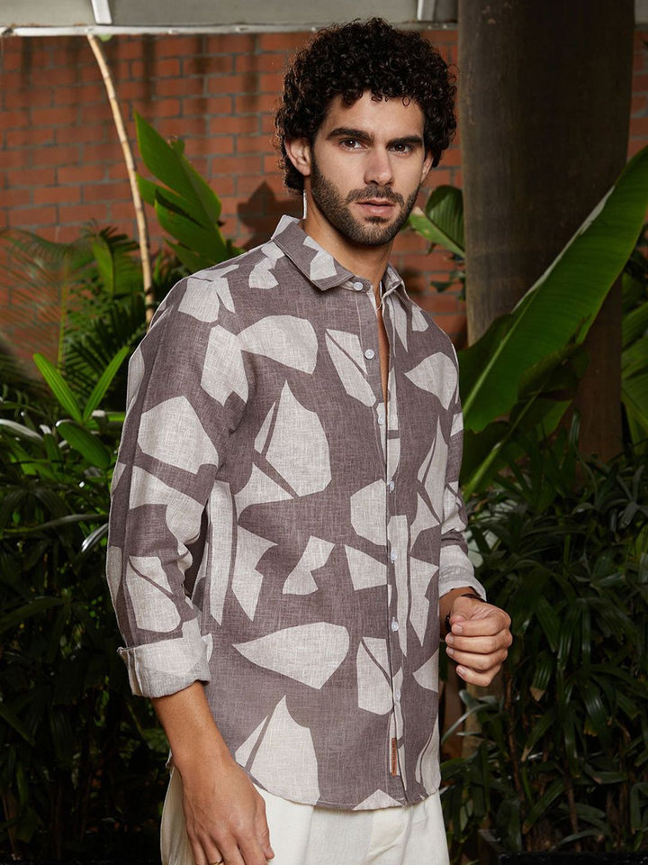 Campus Sutra Men Comfort Spread Collar Abstract Printed Linen Casual Shirt