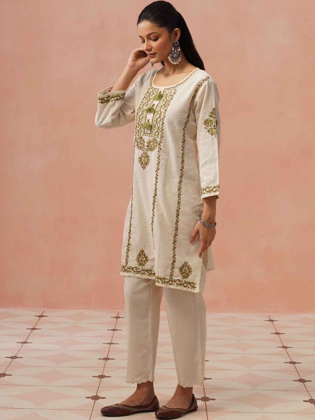 Kurta Sulam Benang Sulam Wanita Rumah Chikankari