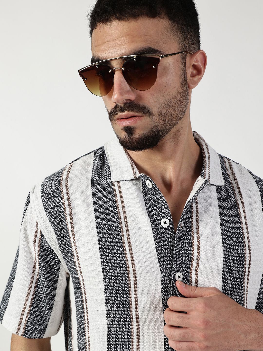 Thomas Scott Men Premium Spread Collar Vertical Striped Cotton Slim Fit Casual Shirt
