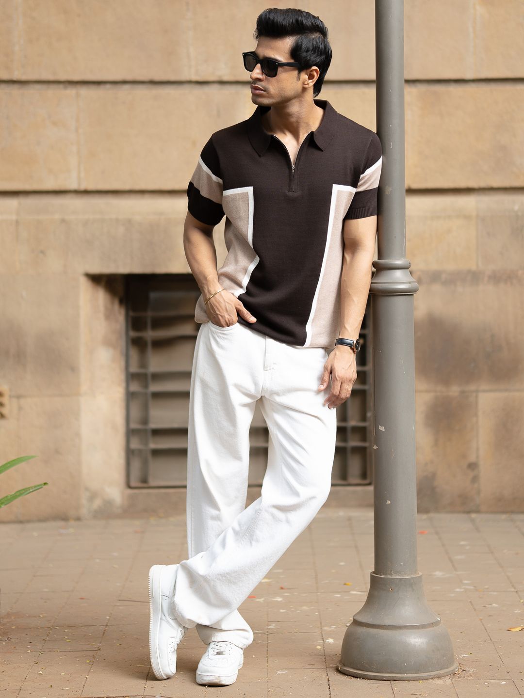 Powerlook SS25 Colourblocked Polo Collar Pure Cotton T-Shirt