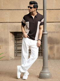 Powerlook SS25 Colourblocked Polo Collar Pure Cotton T-Shirt