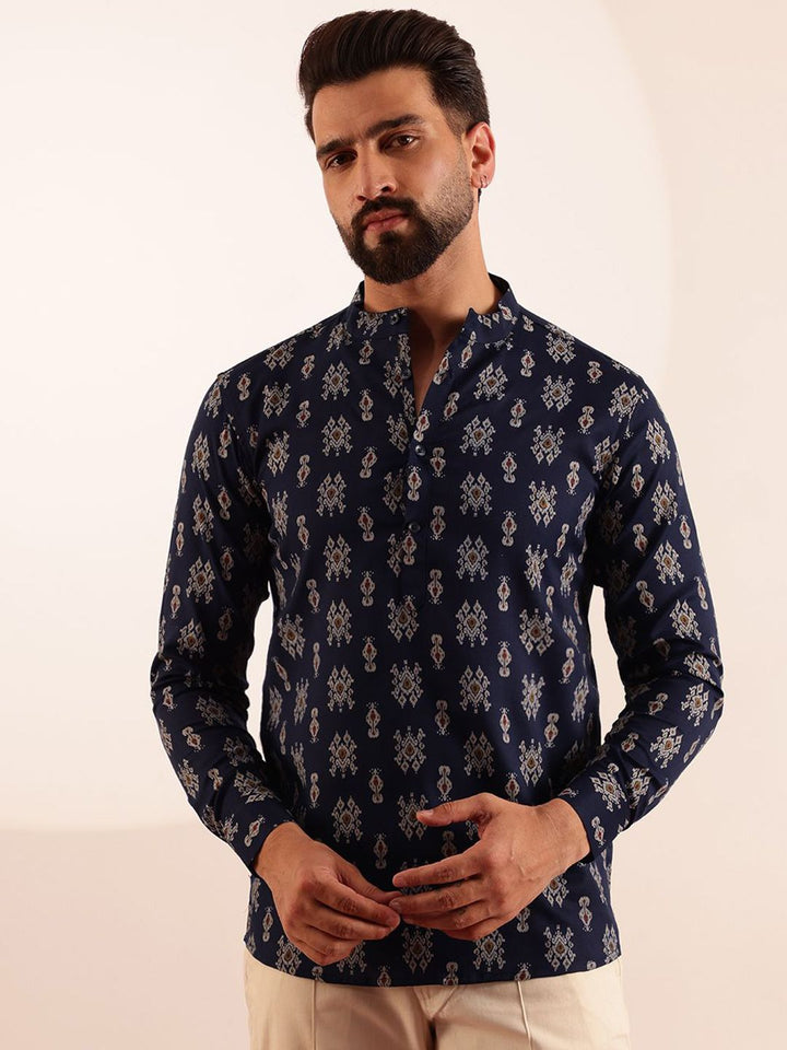 Anouk Lelaki Motif Etnik Bercetak Kolar Jalur Kapas Kurta