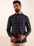 Anouk Lelaki Motif Etnik Bercetak Kolar Jalur Kapas Kurta