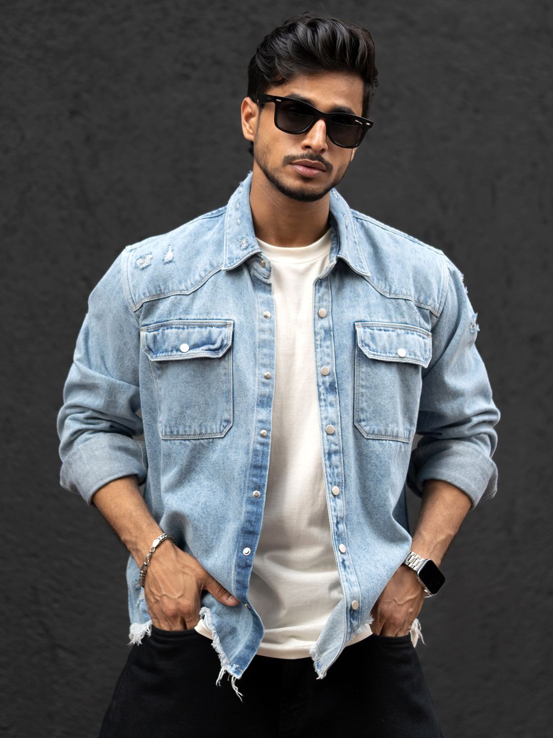 Powerlook Men Spread Collar Faded Cotton Casual Shirt