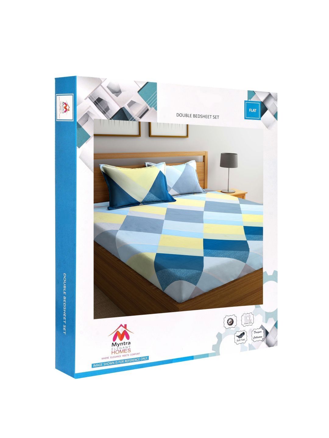 Myntra Elegant Homes Blue Geometric Polycotton 300 TC King Fine Bedsheet with 2 Pillow Covers-98 x 87 inches