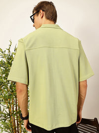 Thomas Scott Men Premium Cuban Collar Textured Cotton Casual Shirt