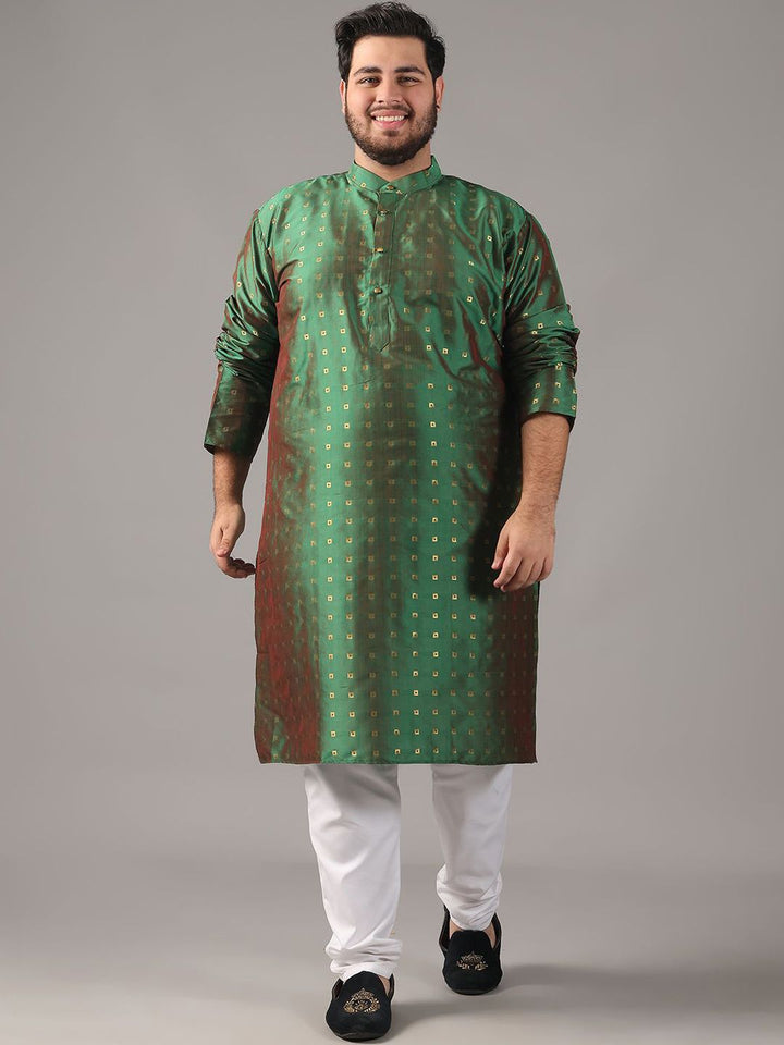 SOJANYA PLUS Size Geometric Woven Design Band Collar Straight Kurta