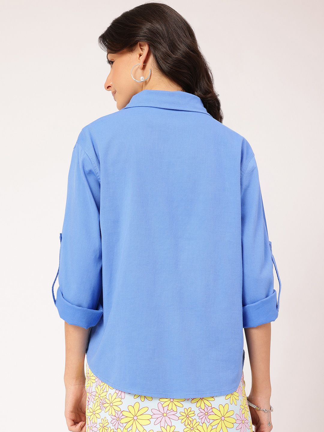 DressBerry Functional Fashion Roll-Up Sleeves Pockets Fringed Placket Shirt