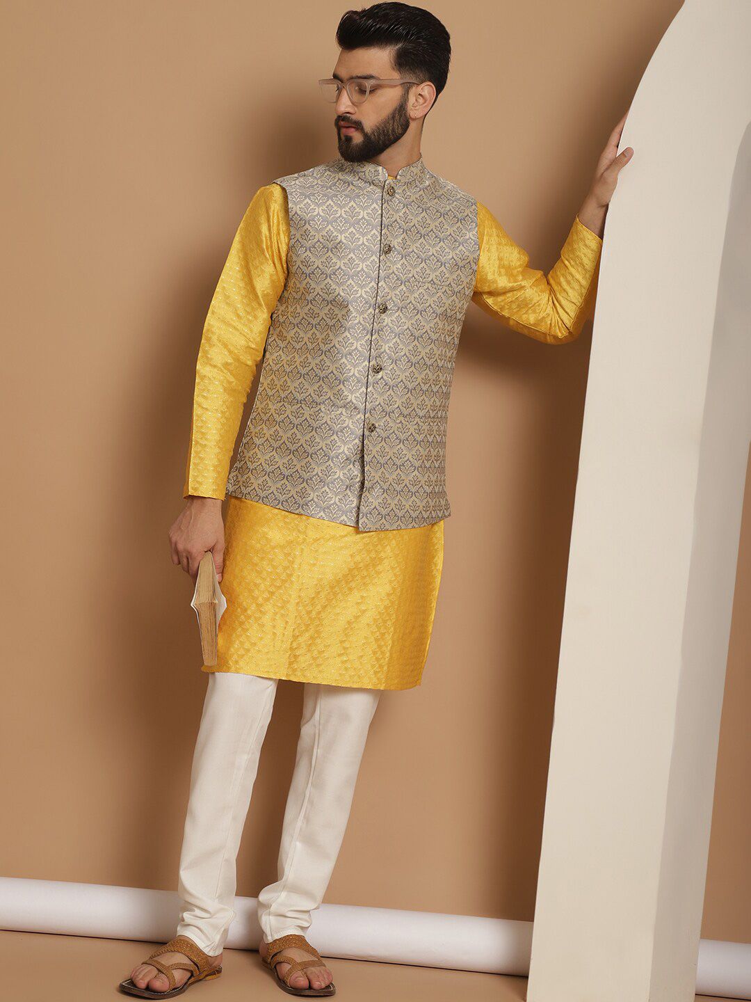 Anouk Embroidered Straight Jacquard Silk Regular Kurta with Churidar