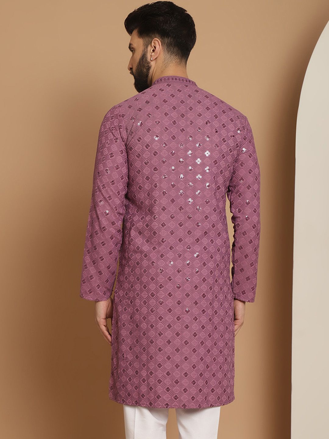 Anouk Men Purple Ethnic Motifs Flared Sleeves Thread Work Kurta