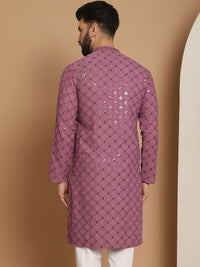 Anouk Men Purple Ethnic Motifs Flared Sleeves Thread Work Kurta