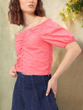 DressBerry Romantic Fusion Ruched Bardot Crop Top
