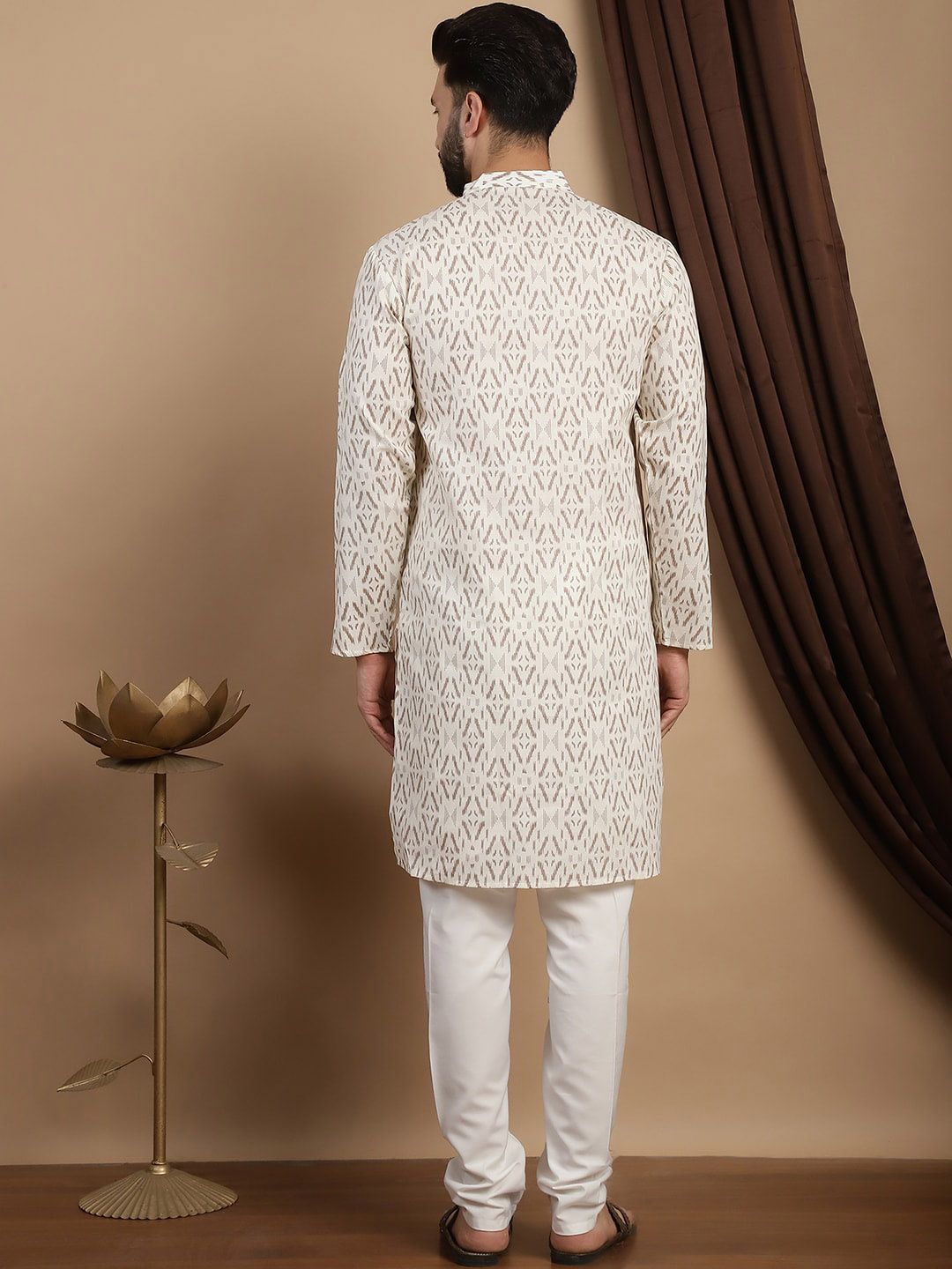 Anouk Geometric Printed Mandarin Collar Regular Pure Cotton Straight Kurta With Churidar