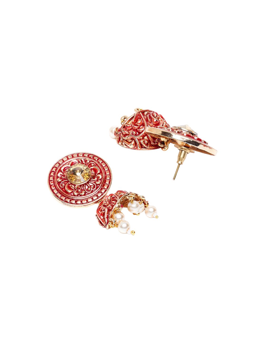Anouk Gold-Plated Stone Studded & Beaded Dome Shaped Drop Earrings