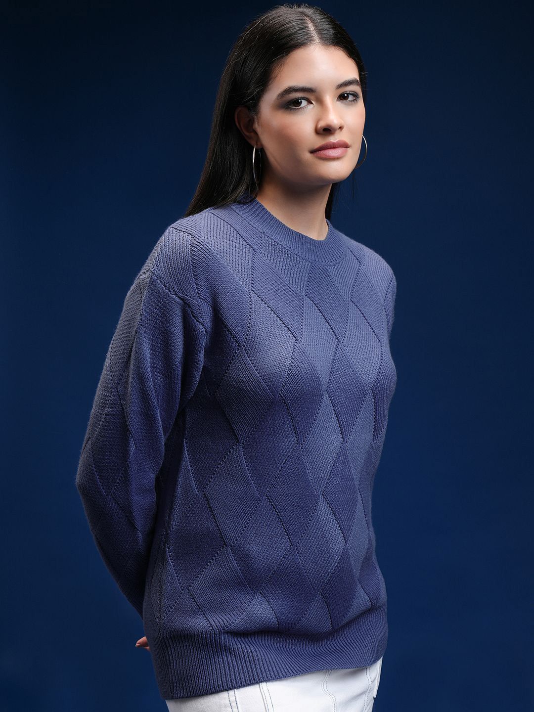 Tokyo Talkies Women Self Design Cable Knit Pullover