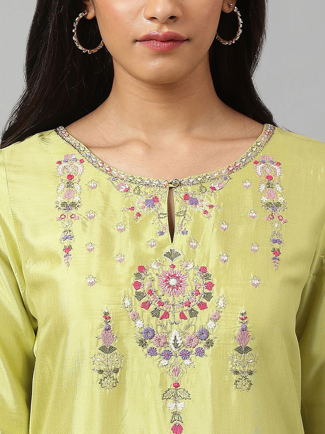 W Floral Embroidered Thread Work A-Line Kurta