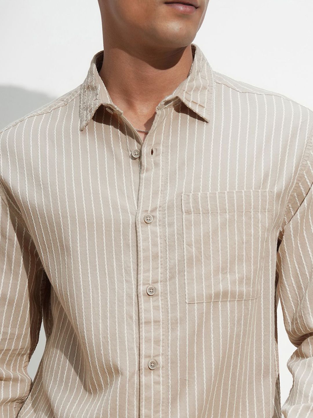 HIGHLANDER Men Comfort Relaxed Fit Vertical Striped Spread Collar Casual Shirt