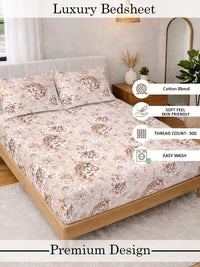 Myntra Elegant Homes Beige Floral 300 TC Super King Double Bedsheet dengan 2 Sarung Bantal