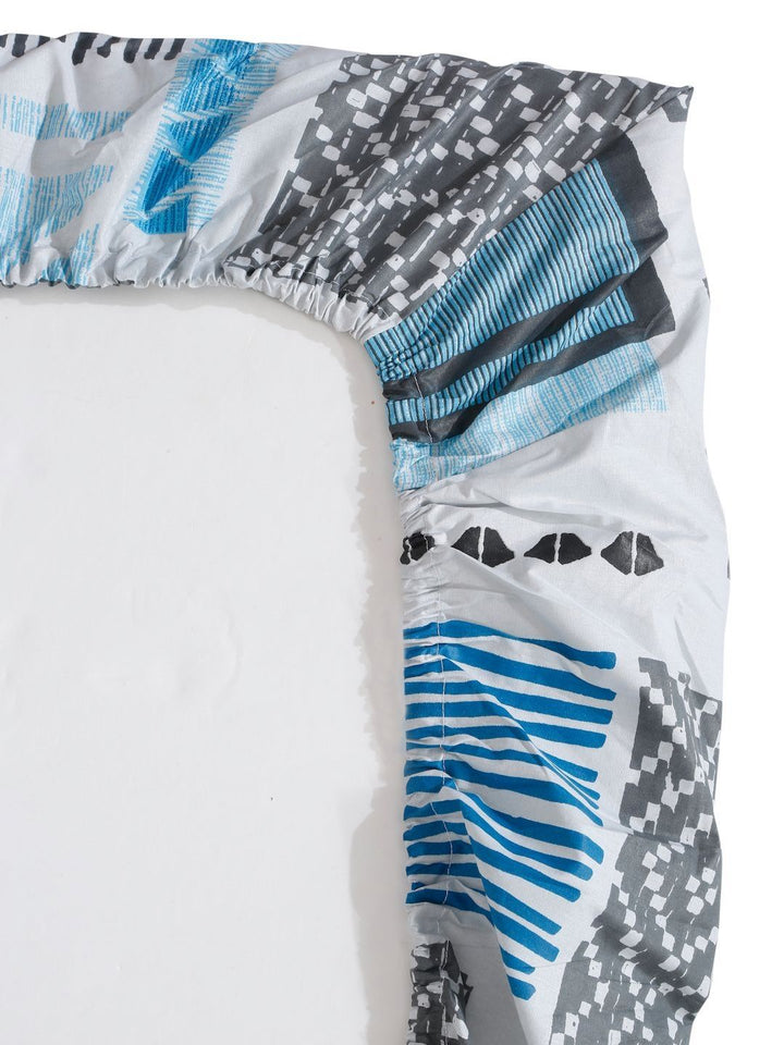 Myntra Elegant Homes Blue & White Geometric 400 TC King Bedsheet with 2 Pillow Covers