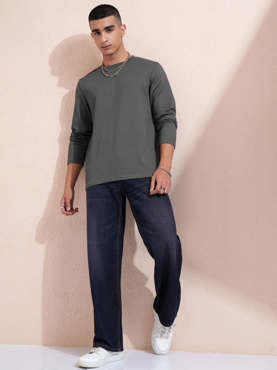 HIGHLANDER Men Self Design Round Neck Relaxed Fit T-shirt