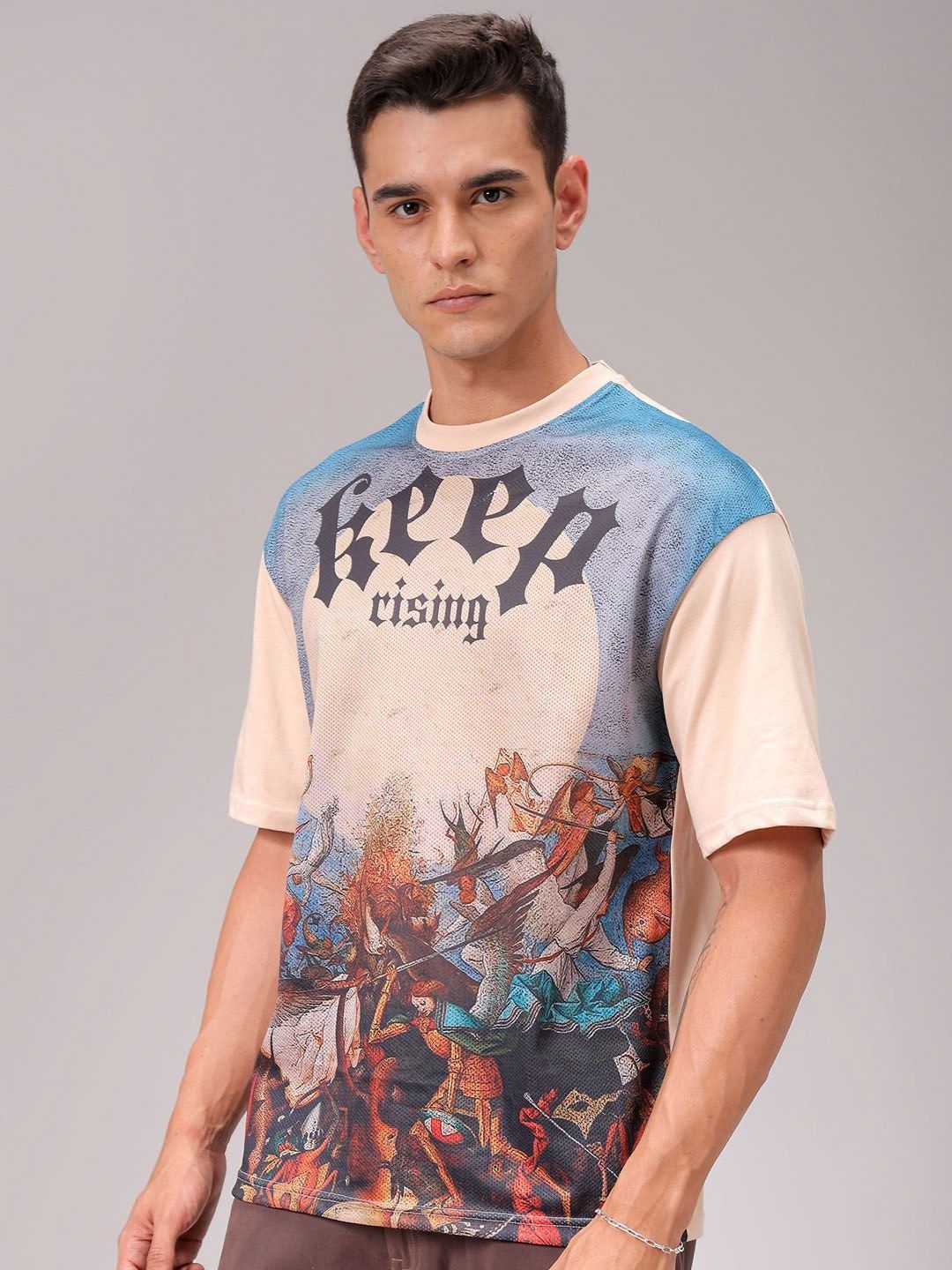 The Indian Garage Co Men Graphic Printed Round Neck Cotton Boxy T-shirt