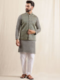 Motif Etnik Anouk Bersulam Kurta Kapas Tulen Bersulam Sequnnied Dengan Piyama & Jaket Nehru