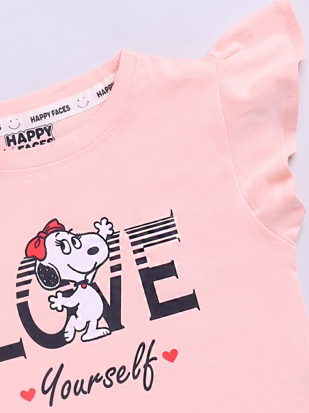 Happy Faces Girls Peanuts Printed Pure Cotton Top