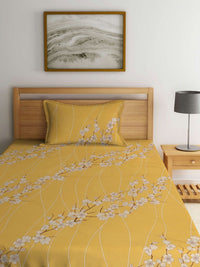 Myntra Elegant Homes Kuning 400 TC Kapas Tulen Set Cadar Dipasang Single 2.25m x 1.5m