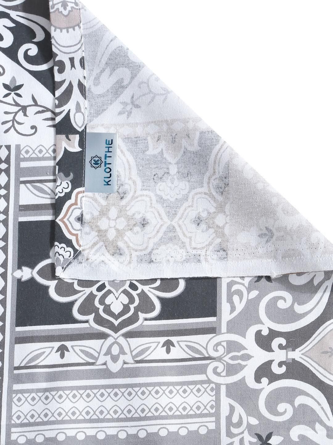 KLOTTHE Grey Ethnic Motifs Printed 400 TC Cotton Super King Bedsheet Set 2.70 m x 2.70 m