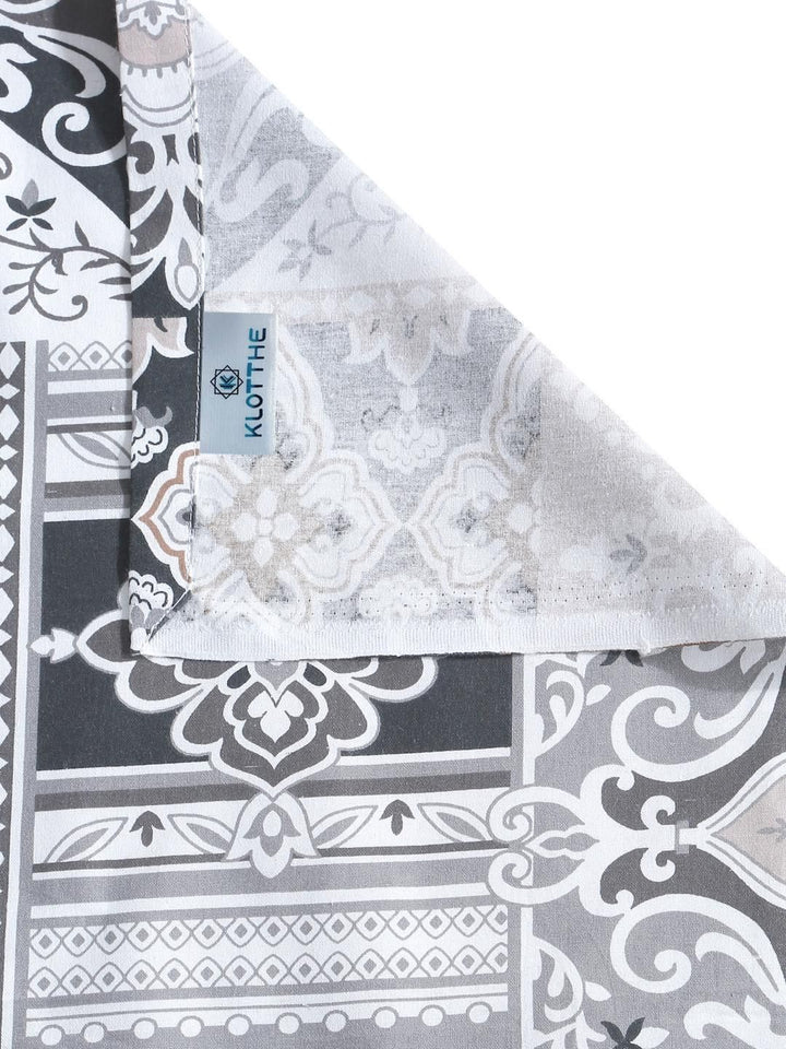KLOTTHE Motif Etnik Kelabu Dicetak 400 TC Kapas Set Cadar Super King 2.70 m x 2.70 m