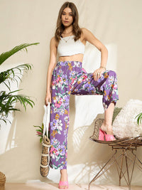 Berrylush Women Floral Printed Relaxed Loose Fit High-Rise Pleated Trousers