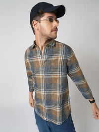 VASTRADO Men Classic Slim Fit Tartan Checked Cutaway Collar Cotton Casual Shirt