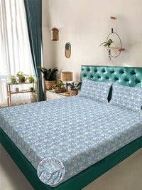 KLOTTHE Blue Geometric 300 TC King Bedsheet with 2 Pillow Covers