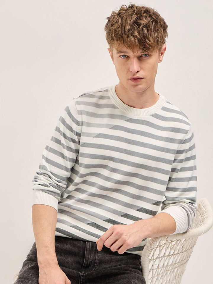 THE BEAR HOUSE Men Striped Round Neck Slim Fit Cotton T-shirt