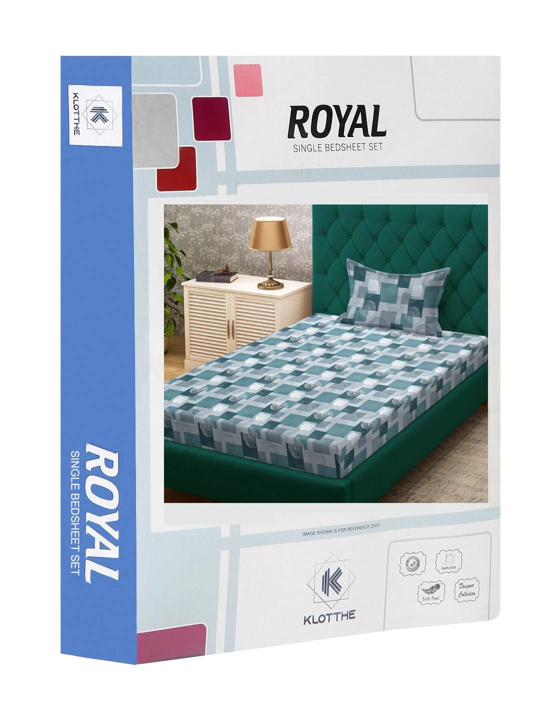 KLOTTHE Green Geometric Cotton Single Bedsheets