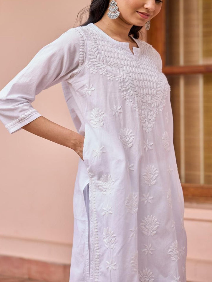 House of Chikankari Women White Cotton Chikankari Embroidered Kurta