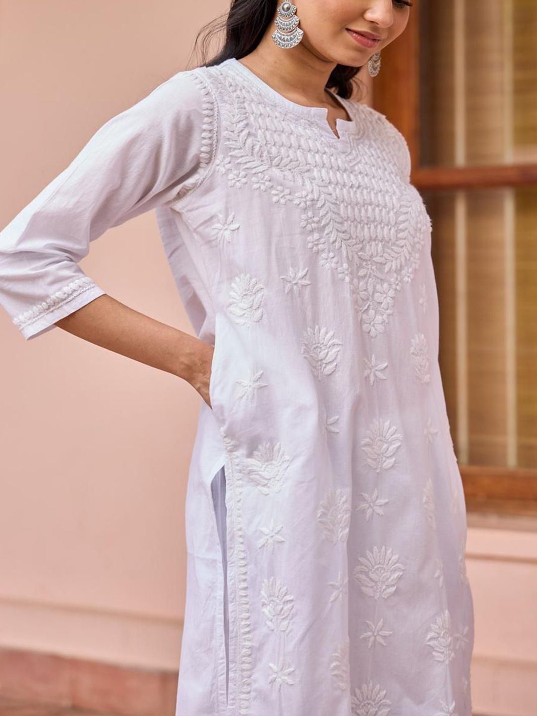 House of Chikankari Women White Cotton Chikankari Embroidered Kurta