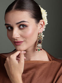 PANASH Gold Plated Cubic Zirconia Studded Drop Earrings